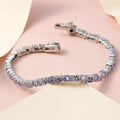 Tanzanite and Natural White Zircon Tennis Bracelet in Platinum Over Sterling Silver (6.50 In) 5.75 ctw - Sticky add to cart bar
