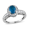 Malgache Neon Apatite and Moissanite Halo Ring in Platinum Over Sterling Silver (Size 10.0) 1.75 ctw - Sticky add to cart bar