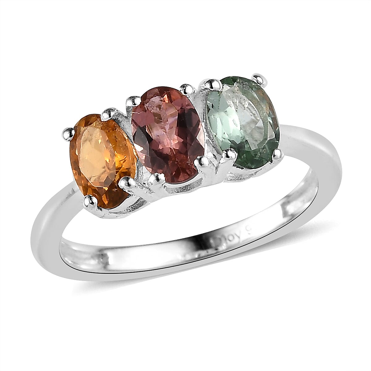 Multi-Tourmaline 3 Stone Ring in Sterling Silver 1.25 ctw
