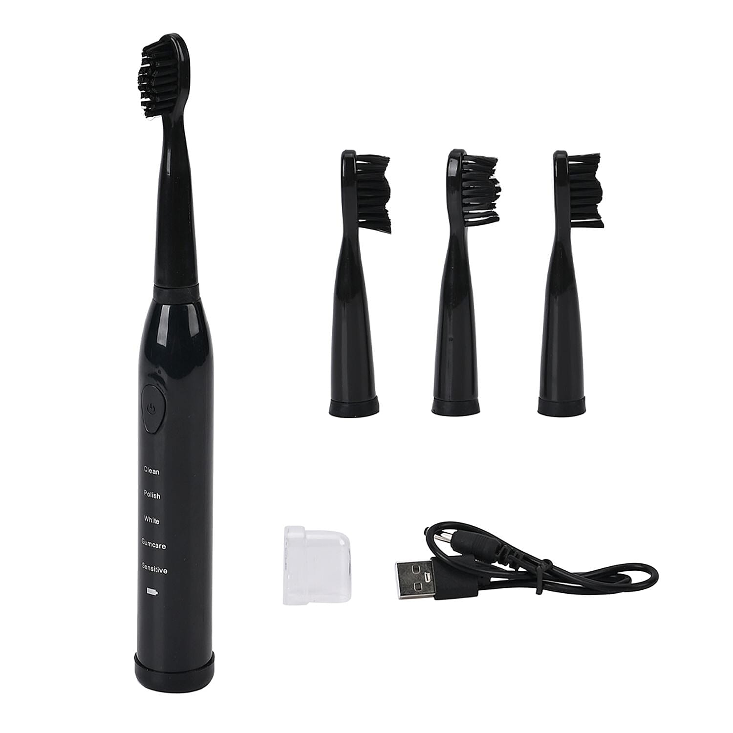 Black Electric Toothbrush with 4 Replaceable (7.4"x0.98")