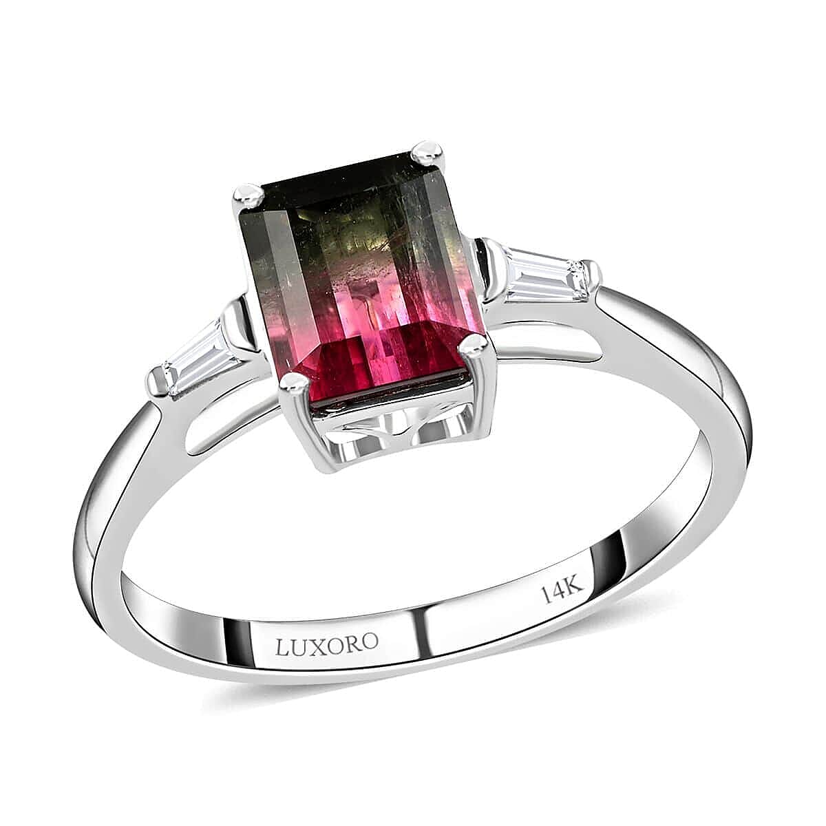 Certified and Appraised LUXORO 14K White Gold AAA Bi-Color Tourmaline and G-H I2 Diamond Ring 2.30 Grams 1.59 ctw