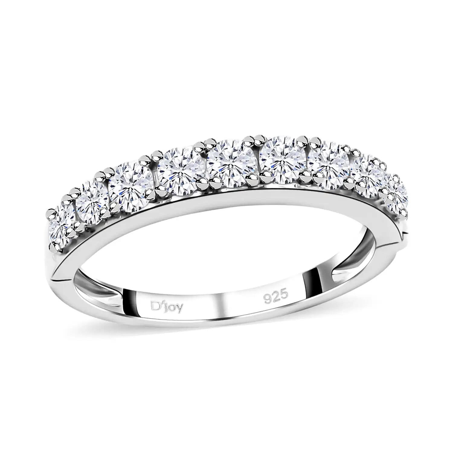 Moissanite Arthritis Half Eternity Band Ring in Rhodium Over Sterling Silver, Moissanite Band, Moissanite Ring,Sterling Silver Ring 1.00 ctw (Size 10)