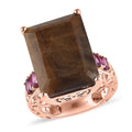 Natural Chocolate Sapphire and Orissa Rhodolite Garnet Ring in Vermeil Rose Gold Over Sterling Silver 36.40 ctw - Sticky add to cart bar