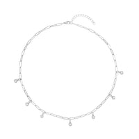 Austrian Crystal Paper Clip Chain Station Necklace 20-22 Inches in Stainless Steel