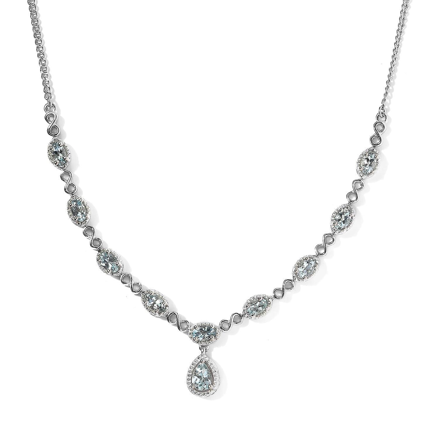 Premium Mangoro Aquamarine Station Necklace 20 Inches in Platinum Over Sterling Silver 2.15 ctw