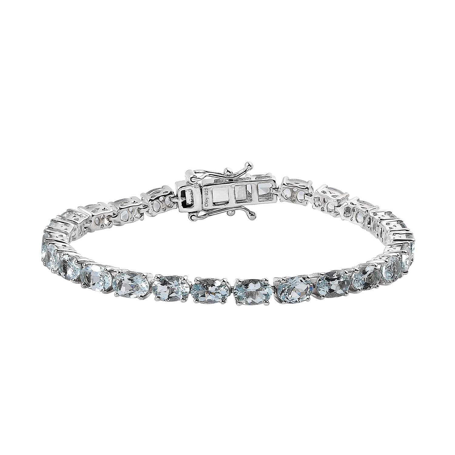 Premium Mangoro Aquamarine Tennis Bracelet in Platinum Over Sterling Silver (7.25 In) 12.00 ctw