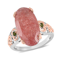 Natural Tanzanian Natronite and Natural Chrome Diopside Ring in Vermeil Rose Gold and Platinum Over Sterling Silver 7.75 ctw