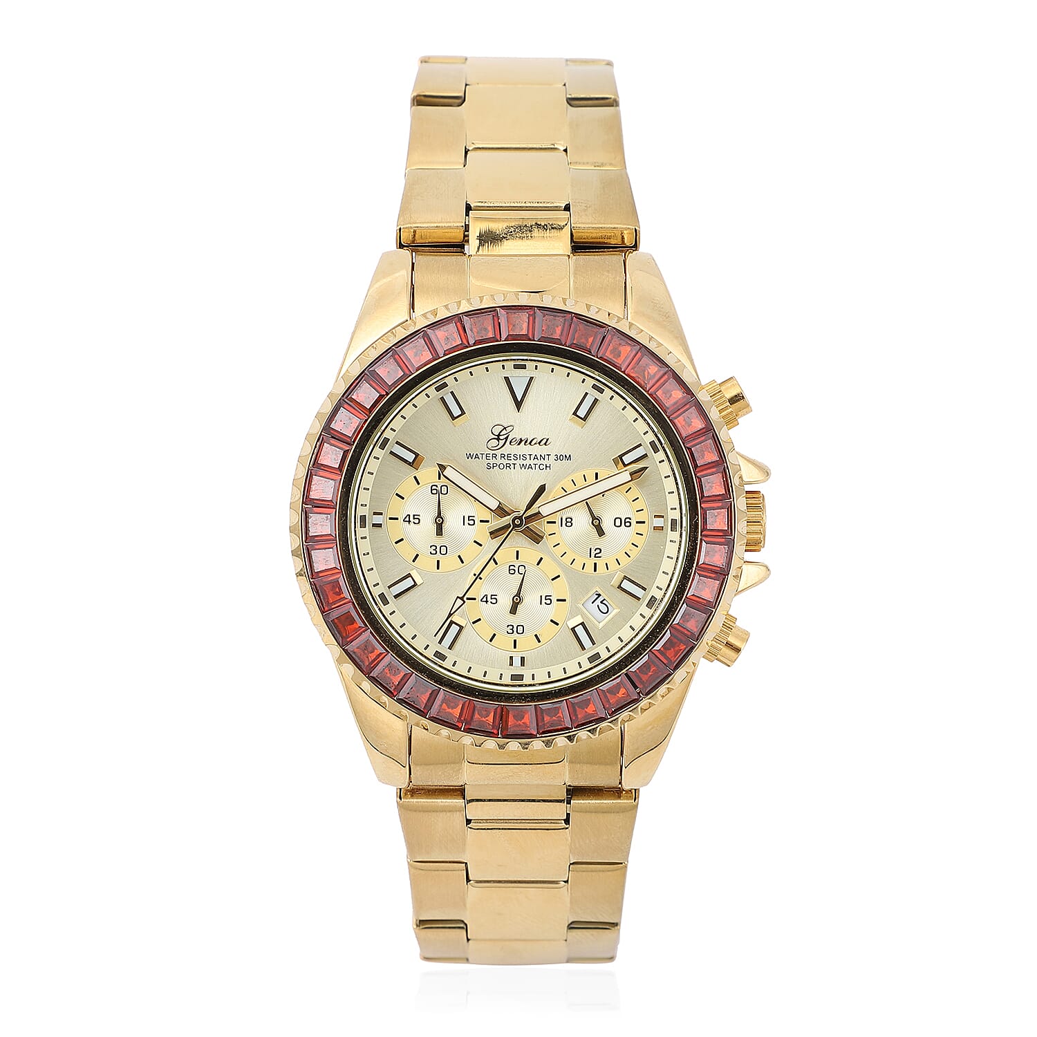 LUSTRO STELLA GENOA Simulated Black Diamond Multi-Function Quartz Movement Watch in ION Plated Black and YG Stainless Steel (Ships in 5-7 Business Days) 6.50 ctw (1)