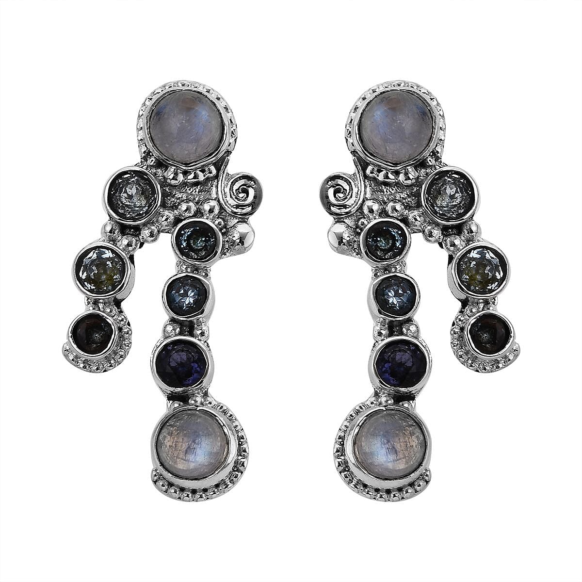 Sajen Silver Rainbow Moonstone and Multi Gemstone Earrings in Sterling Silver 6.70 ctw