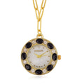 Strada Black and White Austrian Crystal Japanese Movement Pocket or Pendant Watch in Goldtone with Paper Clip ION Plated YG Stainless Steel Chain (31.75 mm) (18- 30 Inches) - Sticky add to cart bar