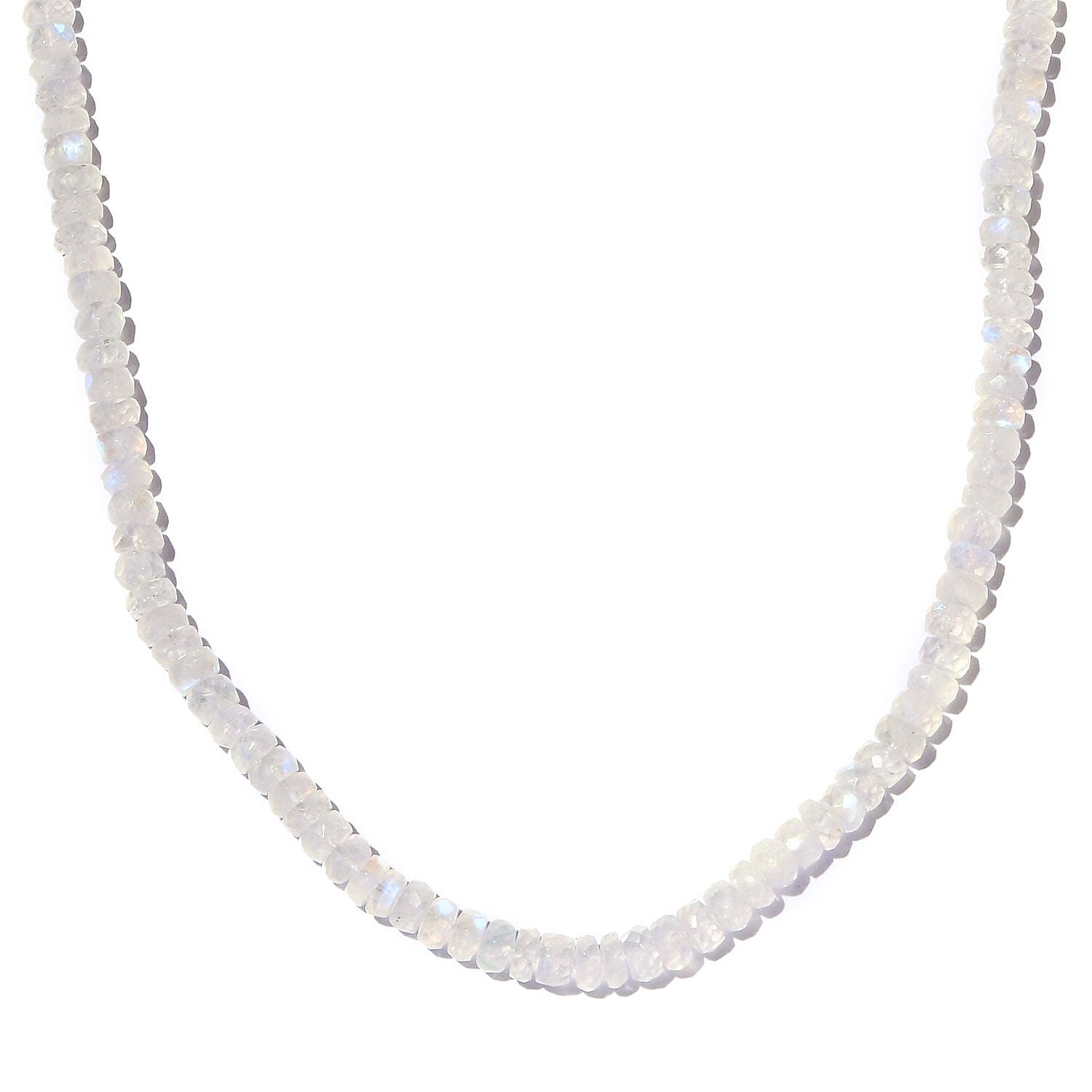 Premium Rainbow Moonstone Beaded Necklace 18 Inches in Rhodium Over Sterling Silver 100.00 ctw