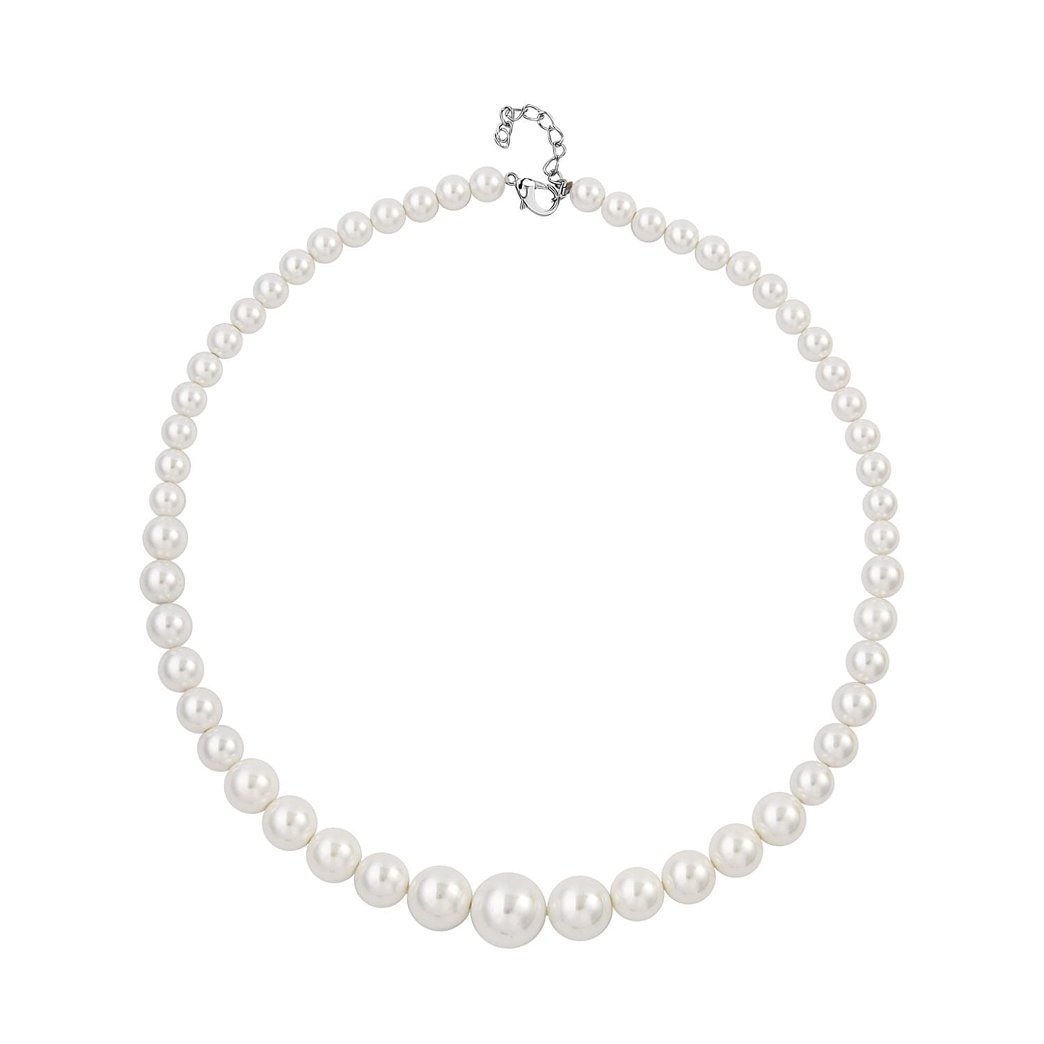 White Shell Pearl 8-16mm Necklace (20-22 Inches) in Silvertone