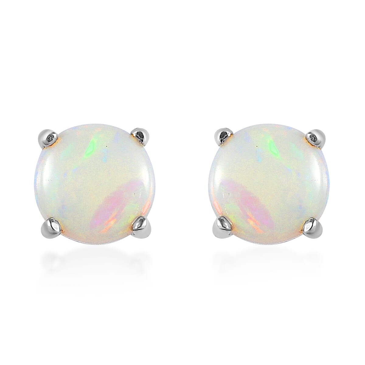 Australian Opal Solitaire Stud Earrings in Platinum Over Sterling Silver 0.65 ctw