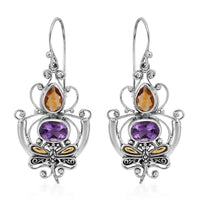 Bali Legacy Amethyst and Brazilian Citrine Dragonfly Earrings in Sterling Silver 0.65 ctw