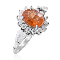 Viceroy Spessartine Garnet and Moissanite Sunburst Ring in Platinum Over Sterling Silver 3.50 ctw