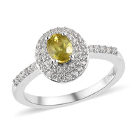 AAA Sava Sphene and Natural White Zircon Double Halo Ring in Platinum Over Sterling Silver 0.85 ctw