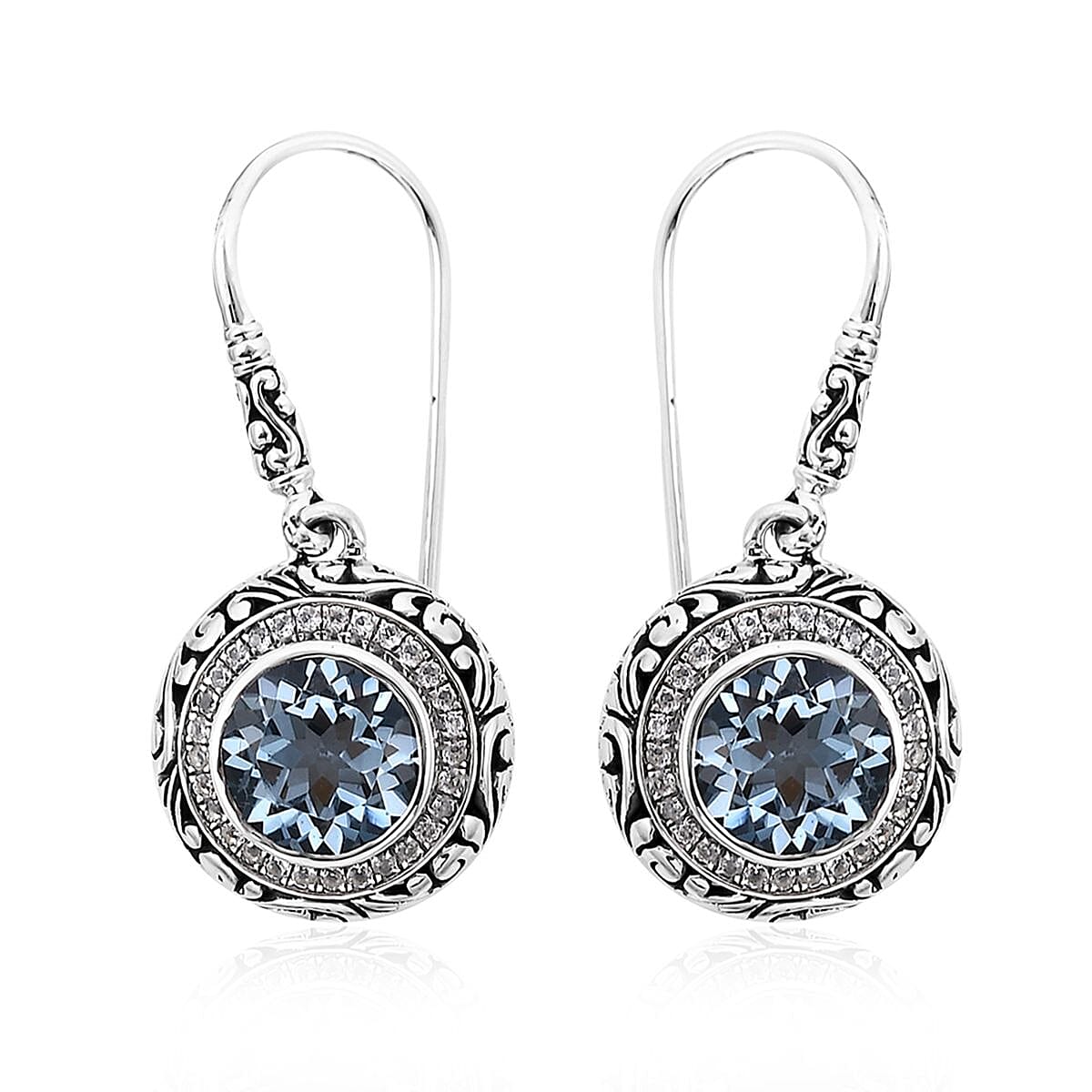 Bali Legacy Sky Blue Topaz and White Topaz Floral Framework Earrings in Sterling Silver 1.30 ctw