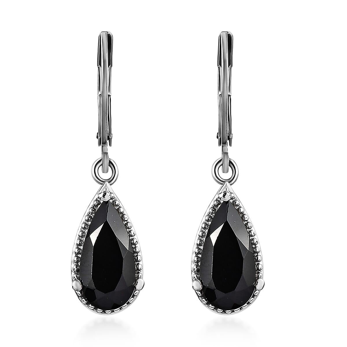 Thai Black Spinel Lever Back Earrings in Stainless Steel 5.00 ctw , Tarnish-Free, Waterproof, Sweat Proof Jewelry