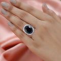 Natural Thai Black Spinel and Natural White Zircon Sunburst Ring in Platinum Over Sterling Silver 22.10 ctw (Delivery in 5-7 Business Days) - Sticky add to cart bar