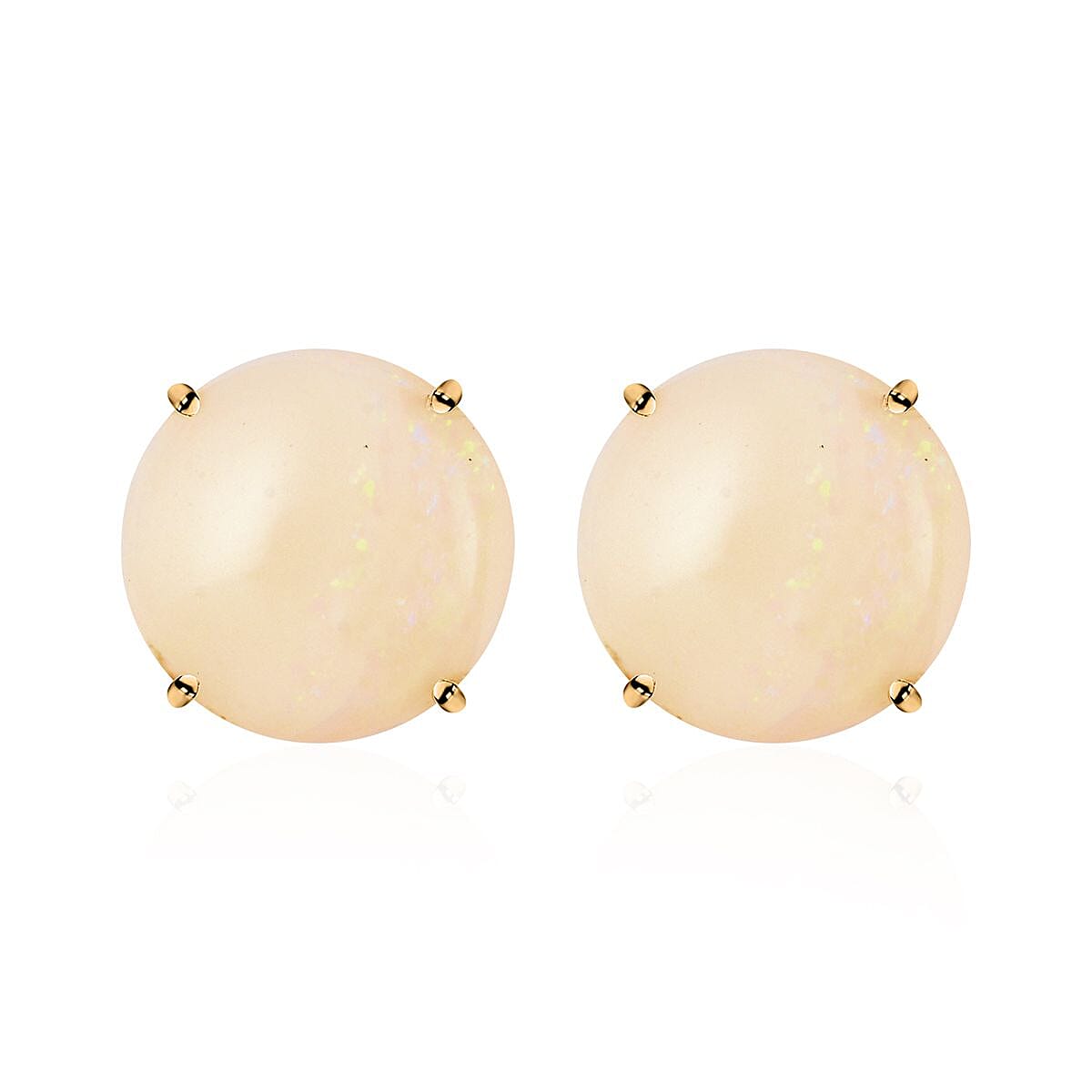 14K Yellow Gold Opal Solitaire Stud Earrings 1.10 ctw