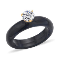 Moissanite and Black Jade (D) Ring in Vermeil Yellow Gold Over Sterling Silver 17.40 ctw (Delivery in 7-10 Business Days)
