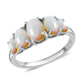 Australian White Opal 5 Stone Ring in Platinum Over Sterling Silver 1.35 ctw - Sticky add to cart bar