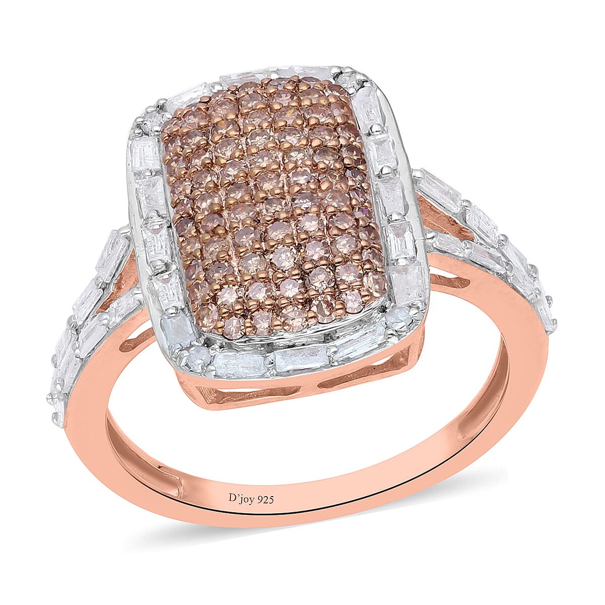One Time Only Natural Champagne and White Diamond Ring in Vermeil RG Over Sterling Silver 1.00 ctw
