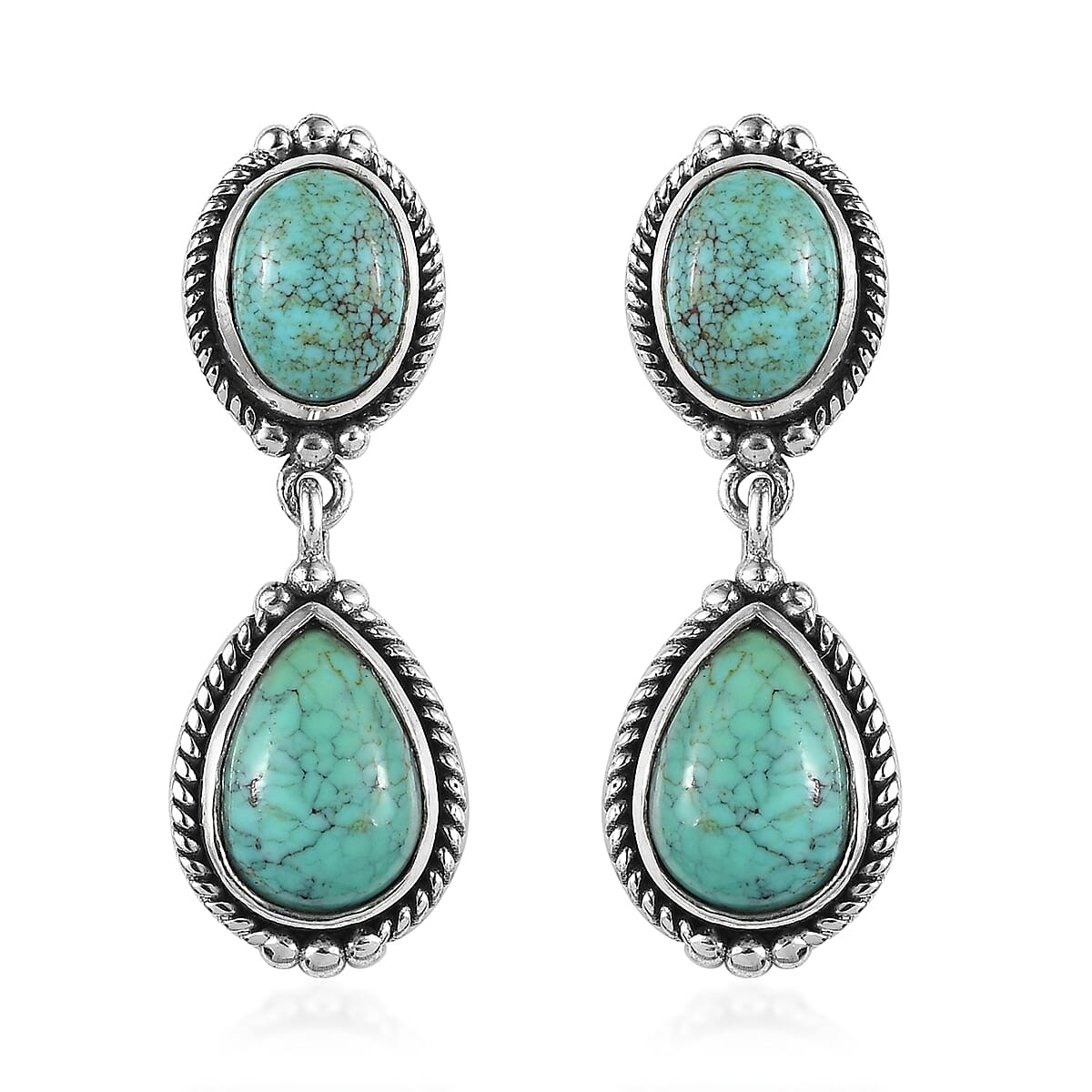 Artisan Crafted Blue Moon Turquoise Dangling Earrings in Sterling Silver 5.50 ctw