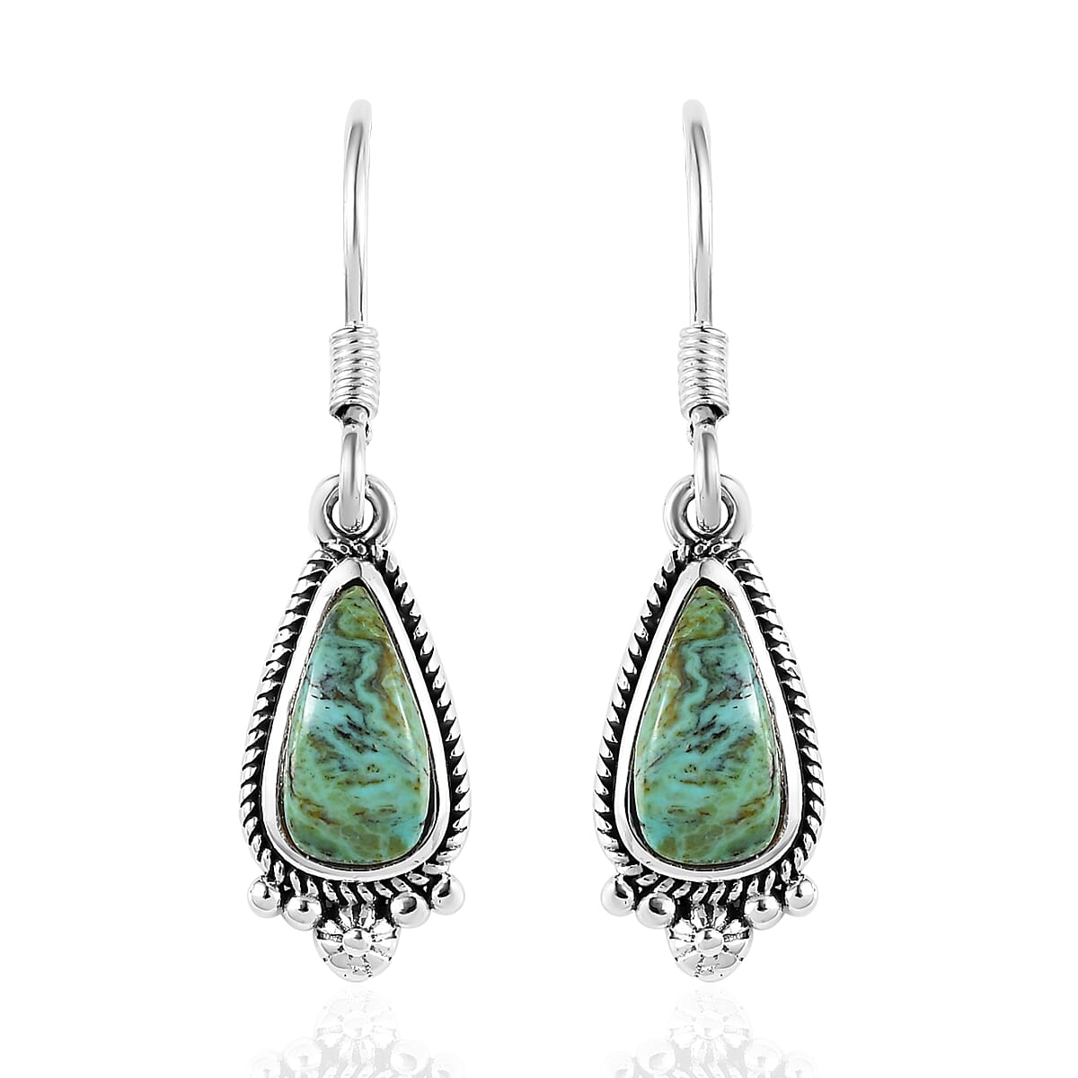 Artisan Crafted Blue Moon Turquoise Dangle Earrings in Sterling Silver 2.75 ctw