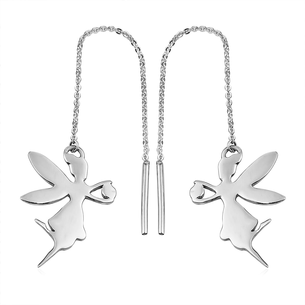 Platinum Over Sterling Silver Angel Dangle Earrings 2.20 Grams