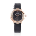 Strada Austrian Crystal Japanese Movement Watch with Black Faux Leather Strap (25.40mm) (6.0-7.5 Inches) - Sticky add to cart bar