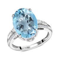 Luxoro 10K White Gold Premium Mangoro Aquamarine, Diamond (G-H, I3) Ring (Size 10.0) 5.15 ctw