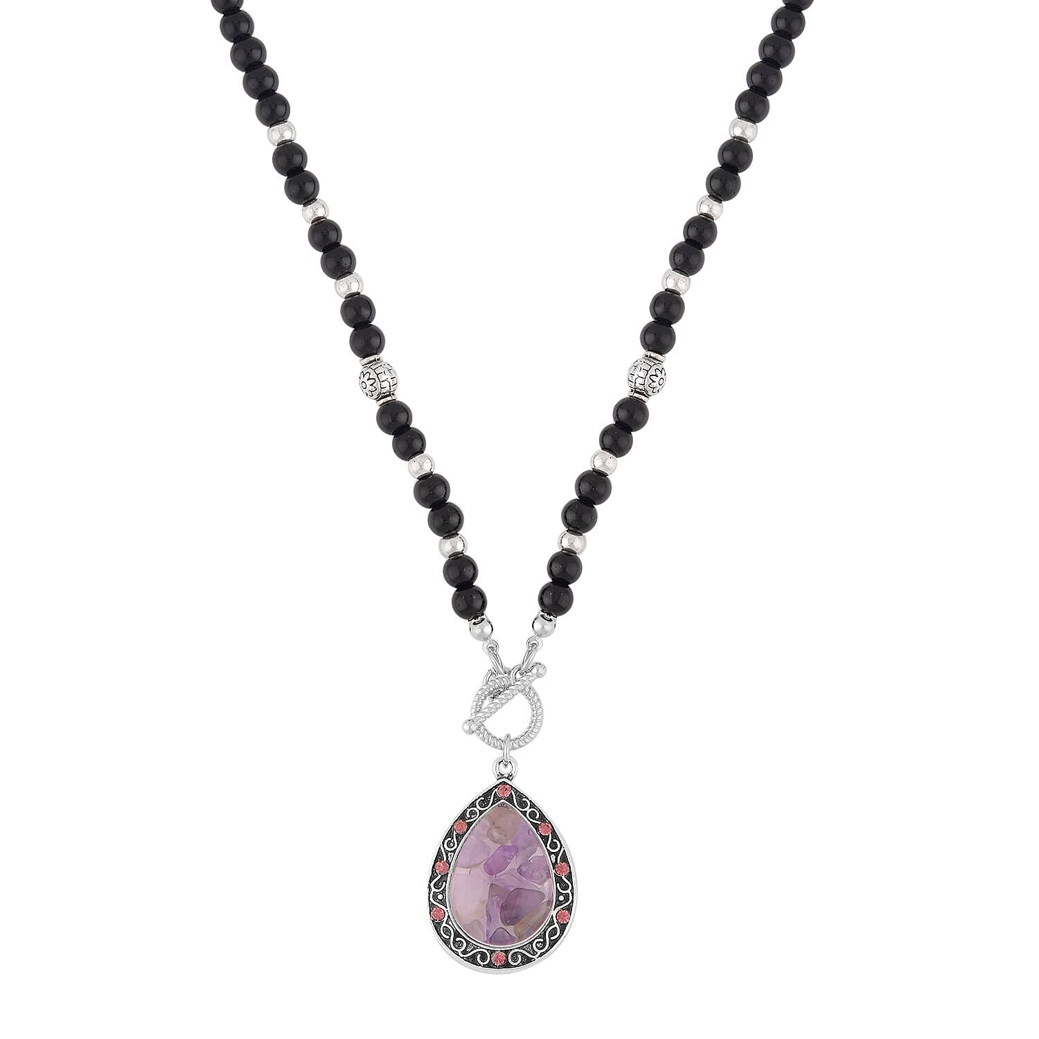 Amethyst, Multi Gemstone Statement Necklace (30 Inches) in Silvertone 3.00 ctw