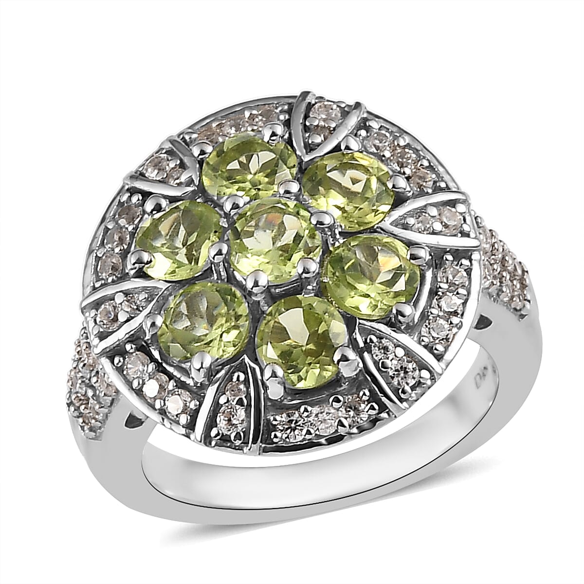 American Natural Arizona Peridot and Natural White Zircon Ring in Platinum Over Sterling Silver 3.00 ctw