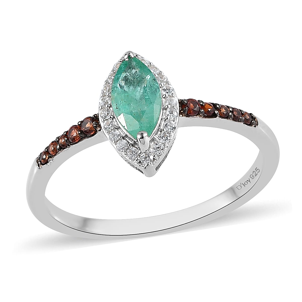 Ethiopian Emerald, Natural White and Coffee Zircon Halo Ring in Platinum Over Sterling Silver 2.25 ctw