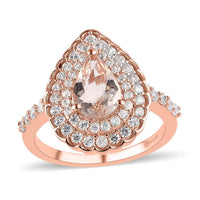 Marropino Morganite and White Zircon Double Halo Ring in Vermeil Rose Gold Over Sterling Silver 2.50 ctw