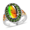 Canadian Ammolite and Multi Gemstone Ring in Vermeil YG and Platinum Over Sterling Silver 0.65 ctw - Sticky add to cart bar