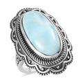 Artisan Crafted Larimar Oval Shape Solitaire Ring in Sterling Silver 10.00 ctw - Sticky add to cart bar