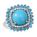 AMERICAN Natural Sleeping Beauty Turquoise, Multi Gemstone Cocktail Ring in Platinum Over Sterling Silver (Size 10.0) 6.25 ctw - Sticky add to cart bar
