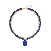 Lapis Lazuli Pendant with Beaded Necklace (18-20 Inches) in Goldtone 286.00 ctw