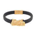 Black Faux Leather Cord Pixiu Men's Bracelet in ION Plated YG Stainless Steel (8.50 In) - Sticky add to cart bar