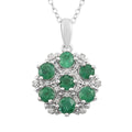 AAA Kagem Zambian Intense Green Emerald and White Zircon Flower Pendant Necklace 18 Inches in Sterling Silver 1.35 ctw - Sticky add to cart bar