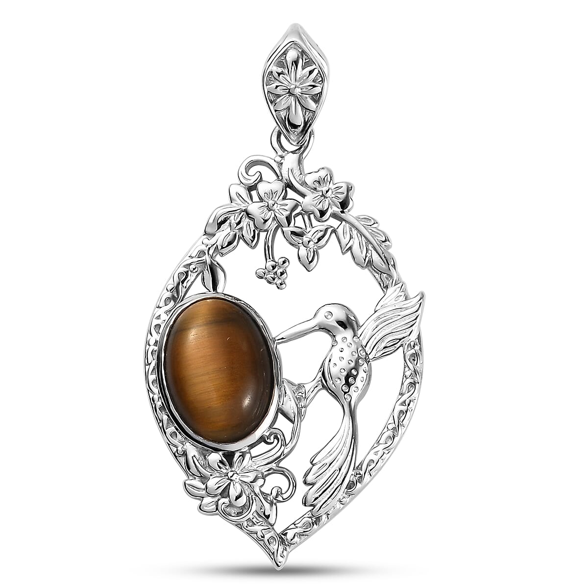 South African Tiger's Eye Solitaire Pendant in Platinum Over Copper with Magnet 6.60 ctw