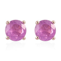 Ilakaka Hot Pink Sapphire Solitaire Stud Earrings in Vermeil Rose Gold Over Sterling Silver 1.50 ctw