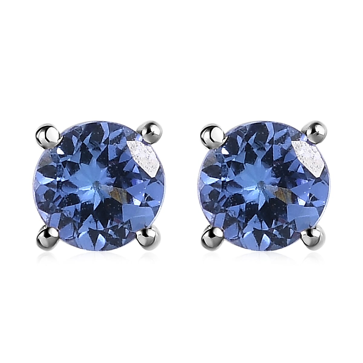 D'Joy Tanzanite Solitaire Stud Earrings in Platinum Over Sterling Silver 0.75 ctw