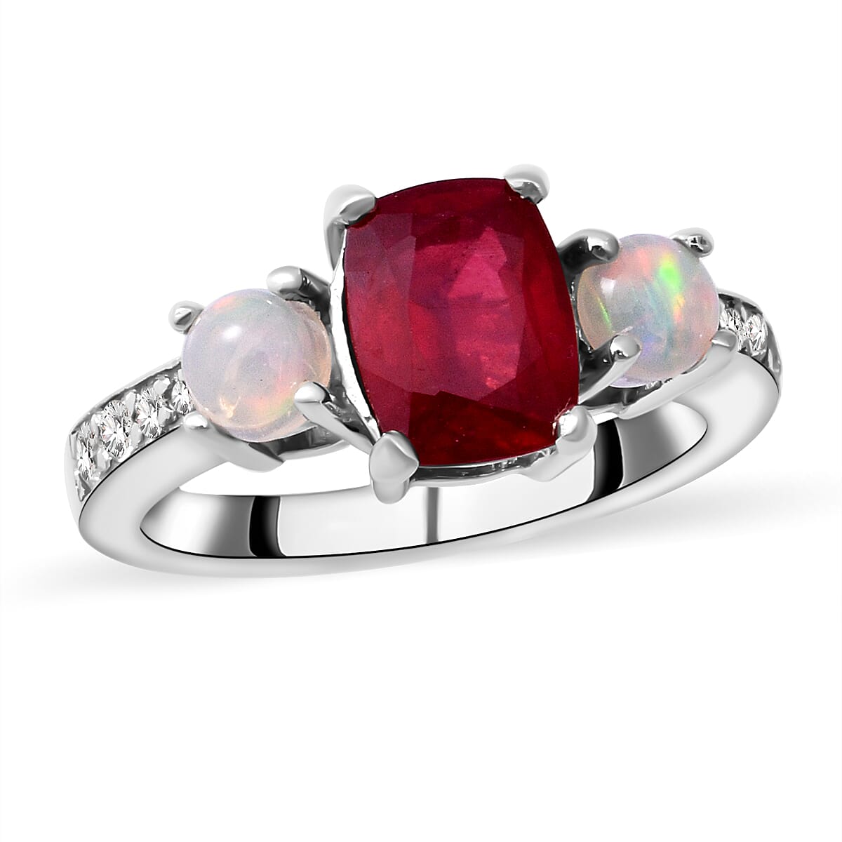 Niassa Ruby (FF) and Multi Gemstone 2.65 ctw Ring in Platinum Over Sterling Silver (Size 10.0)