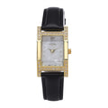 STRADA Simulated Diamond Japanese Movement Watch in Goldtone with Black Faux Leather Strap 0.40 ctw - Sticky add to cart bar