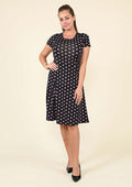 TAMSY Pink and Black Polka Dot Pattern Dress - (S) - Sticky add to cart bar
