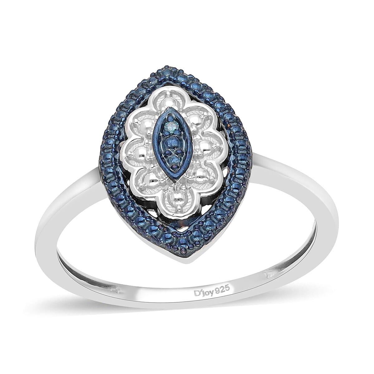 Blue Diamond Accent Ring in Platinum Over Sterling Silver (Size 10.0)