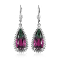 Watermelon Quartz (Triplet) and White Zircon Lever Back Earrings in Platinum Over Sterling Silver 12.00 ctw - Sticky add to cart bar